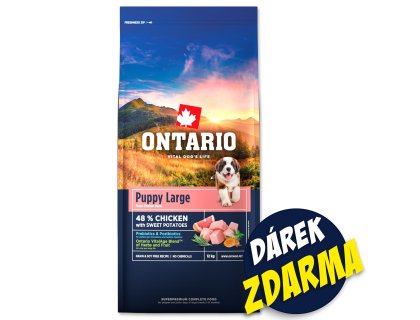 Krmivo Ontario Puppy & Junior Large Chicken & Sweet Potatoes 2x12kg+Barel ZDARMA