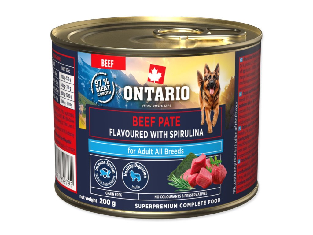 Konzerva Ontario Adult hovězí pate s příchutí spirulíny 200g