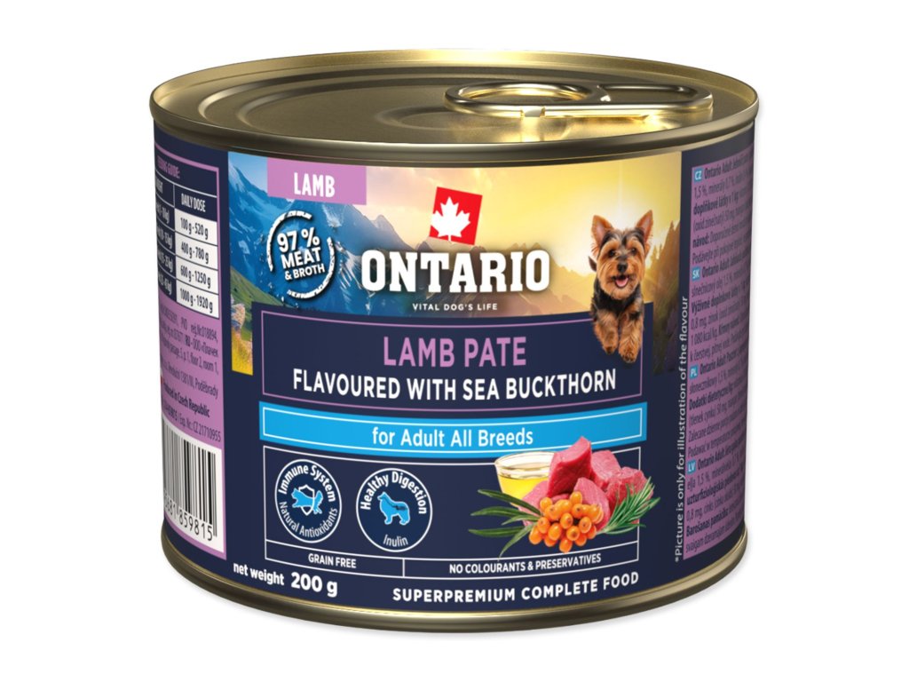 Konzerva Ontario Adult jehněčí pate s příchutí rakytníku 200g