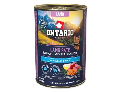Konzerva Ontario Adult jehněčí pate s příchutí rakytníku 400g