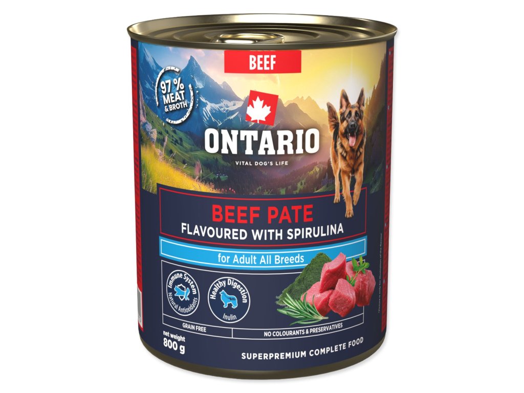 Konzerva Ontario Adult hovězí pate s příchutí spiruliny 800g