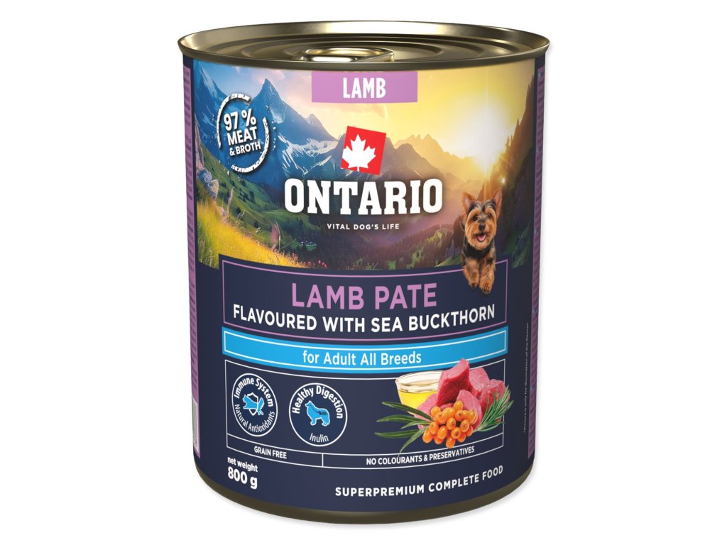 Konzerva Ontario Adult jehněčí pate s příchutí rakytníku 800g