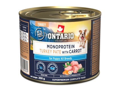 Konzerva Ontario Puppy monoprotein krůtí pate s mrkví 200g