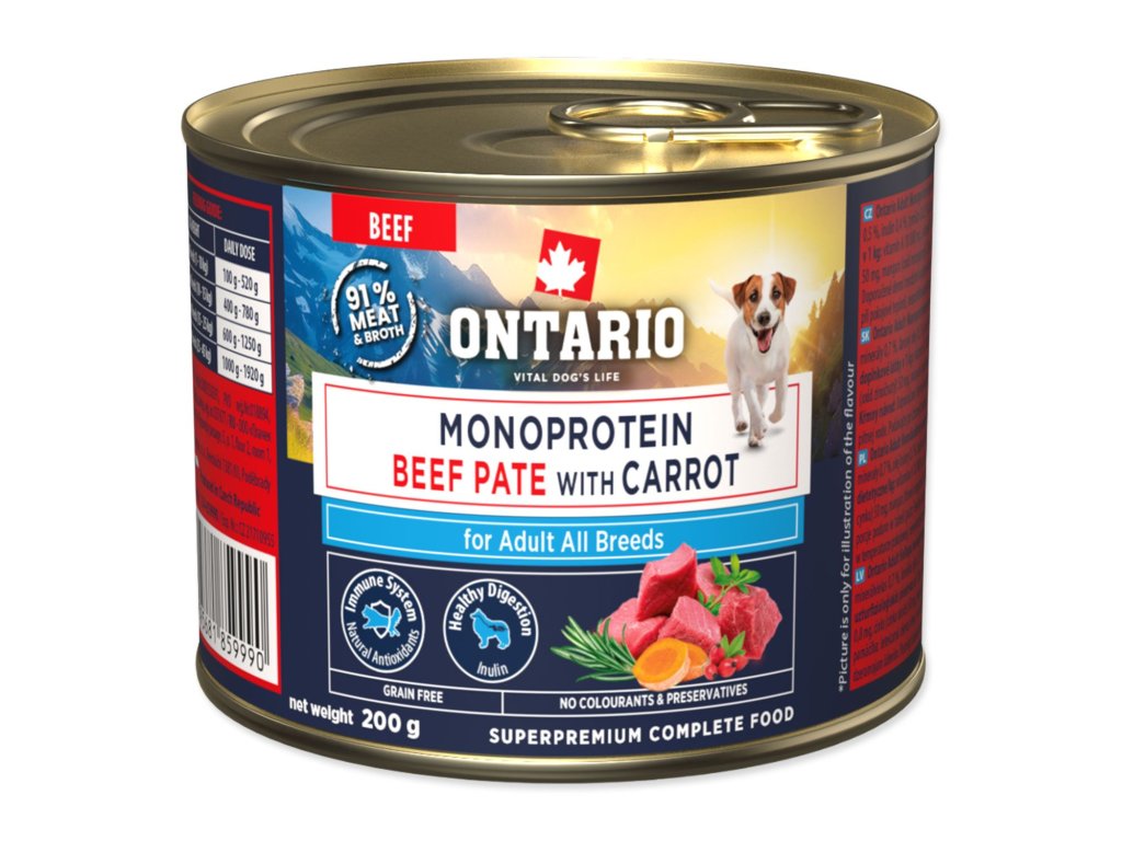 Konzerva Ontario Adult monoprotein hovězí pate s mrkví 200g