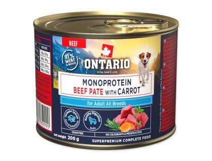 Konzerva Ontario Adult monoprotein hovězí pate s mrkví 200g